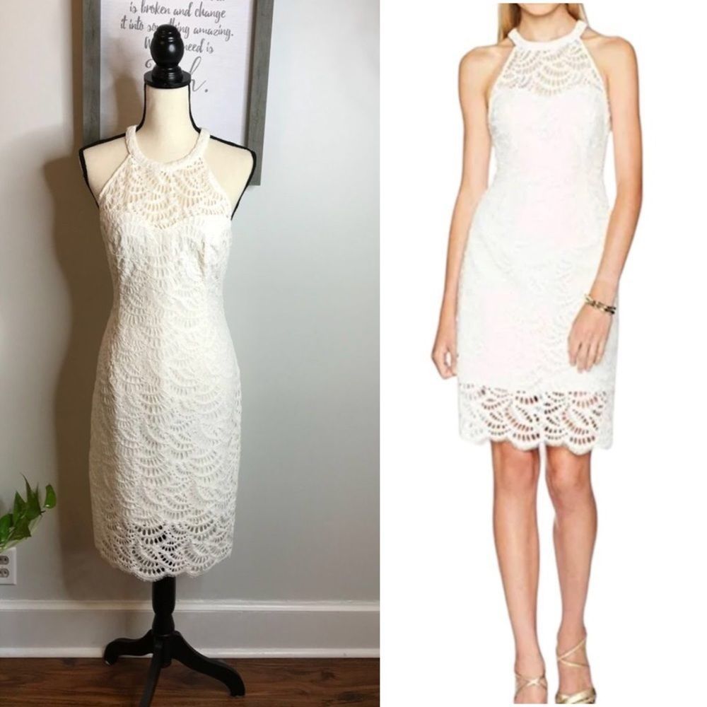 LILLY PULITZER • SIZE: 8 • BEAUTIFUL SCALLOPED FAN LACE KENNA DRESS WITH LINING